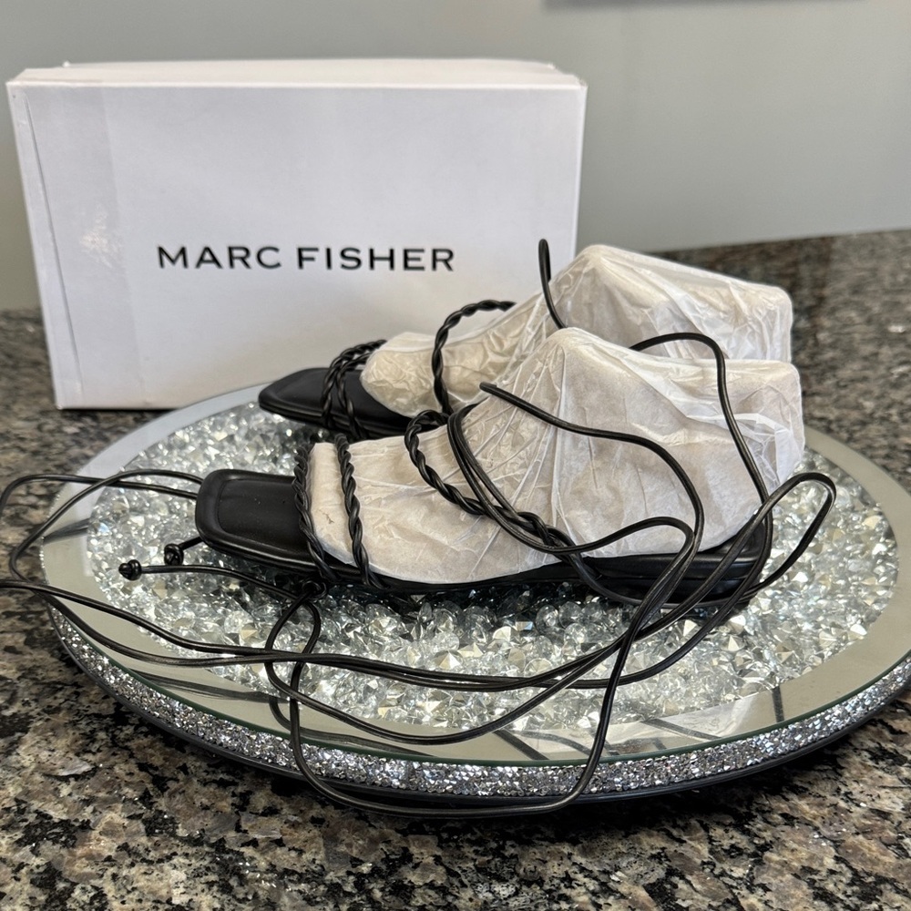 Marc Fisher Black Strappy wrap around ankle sandals NEW 6